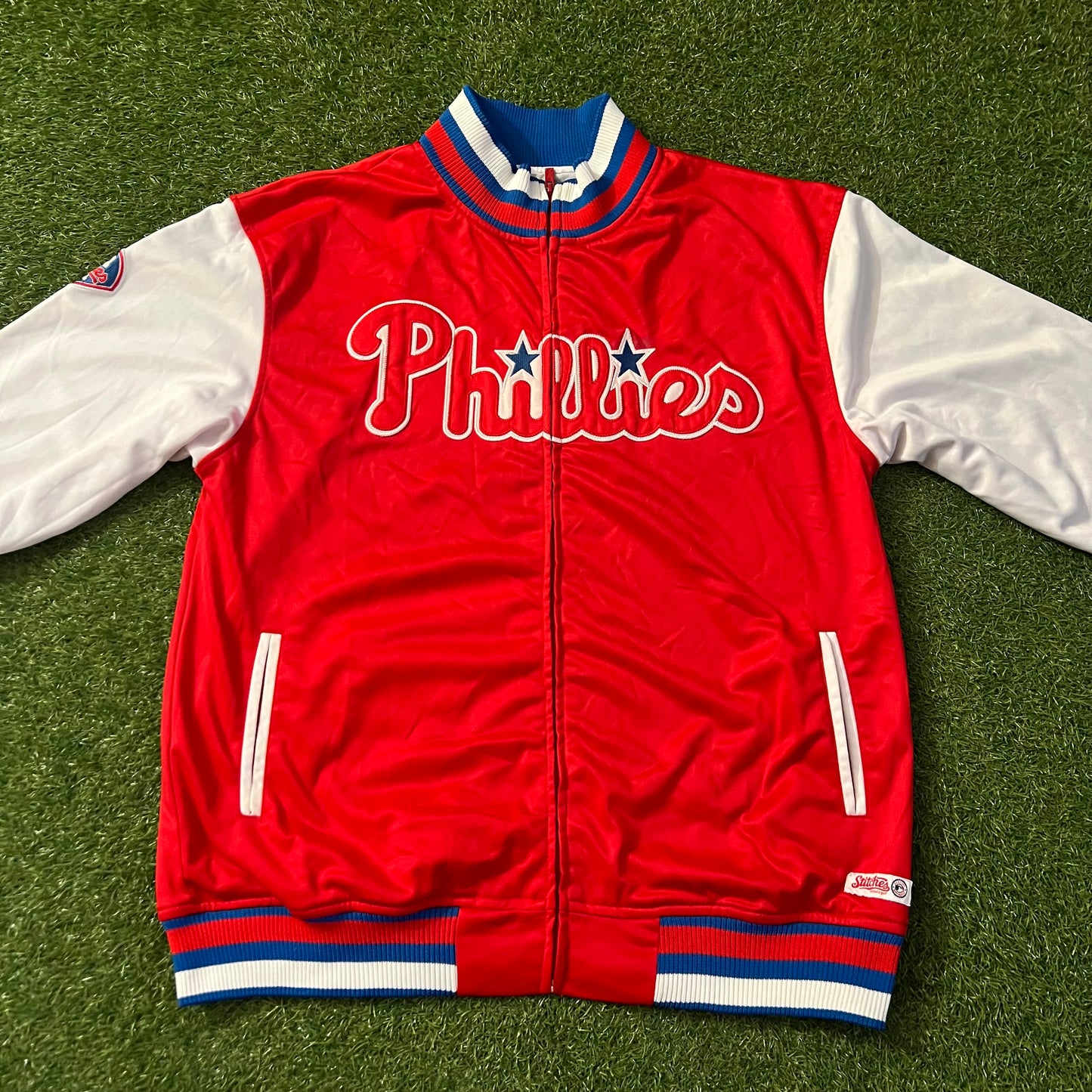 Philadelphia Phillies Stitches Mens Track Jacket Red White & Blue: Size Large