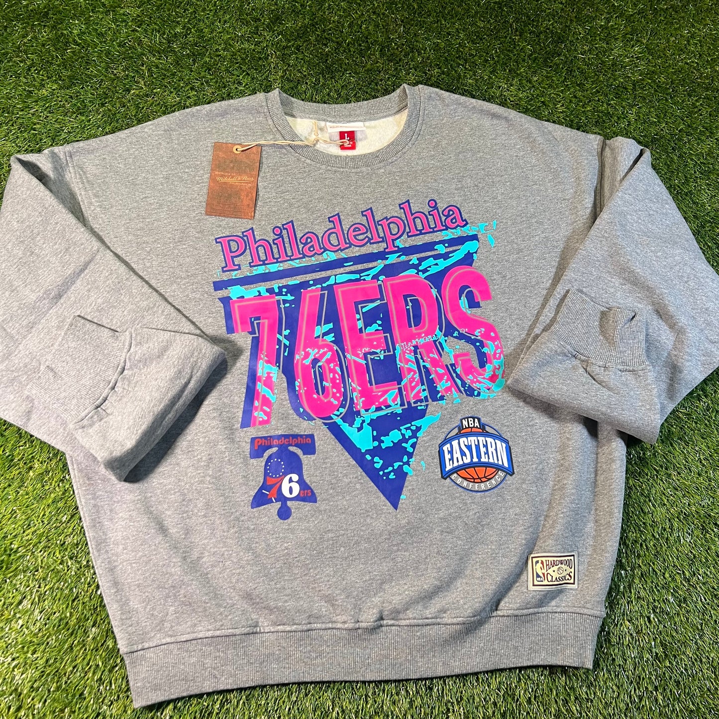 New Philadelphia 76ers '90s Style Reflective Pullover Sweatshirt: Size L