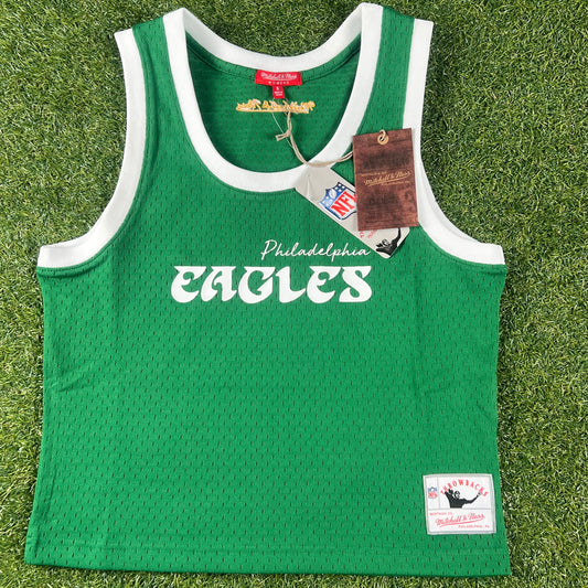 New Mitchell & Ness Womens Philadelphia Eagles NFL Throwback Mesh Crop Tank Top: Size M