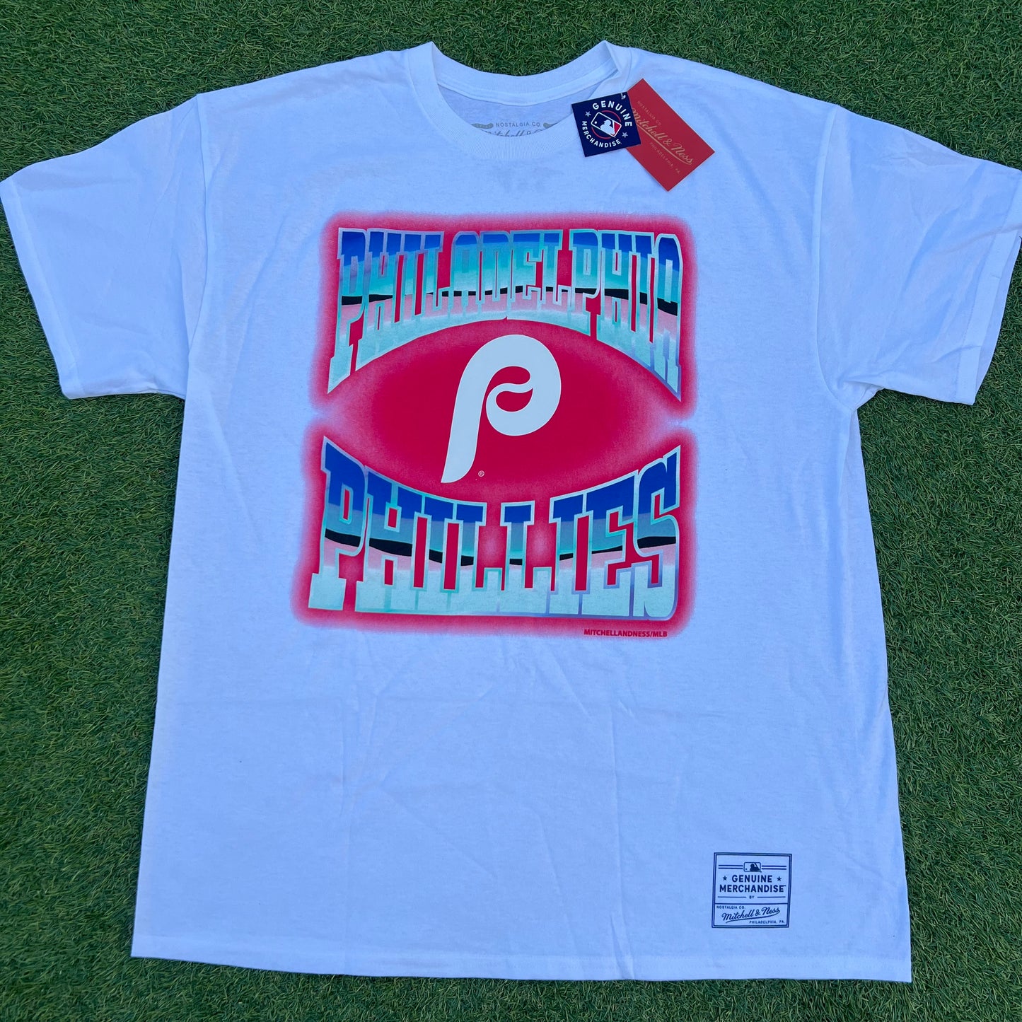 Men's Philadelphia Phillies Mitchell & Ness White Stateside Pastel T-Shirt: Size Large