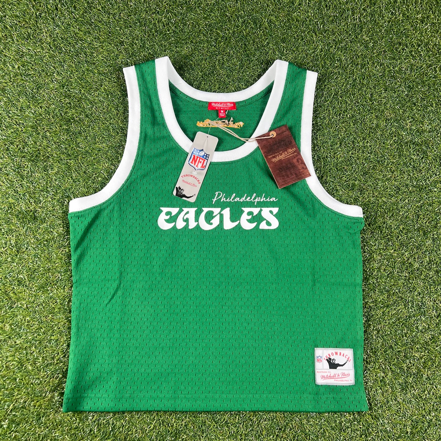 New Mitchell & Ness Womens Philadelphia Eagles NFL Throwback Mesh Crop Tank Top: Size M