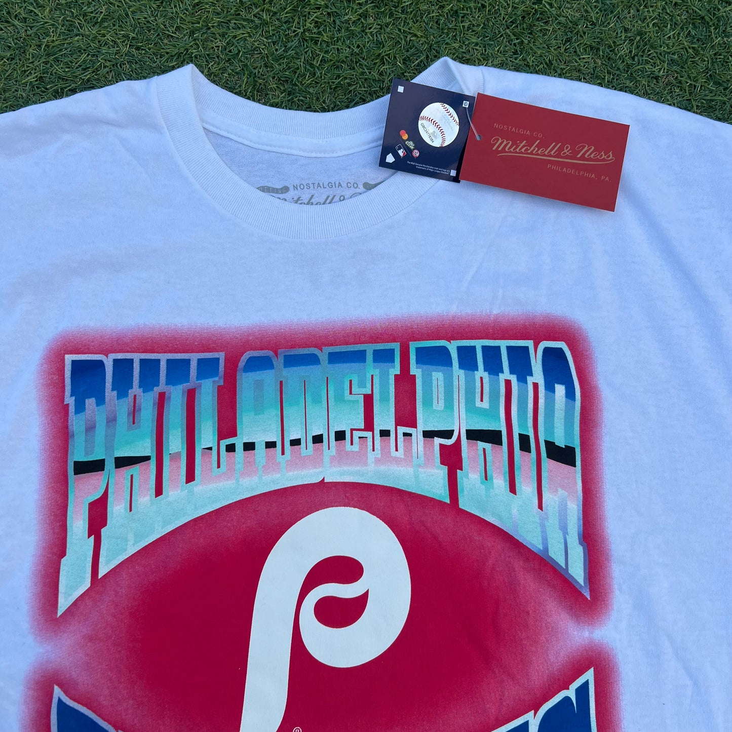 Men's Philadelphia Phillies Mitchell & Ness White Stateside Pastel T-Shirt: Size Large