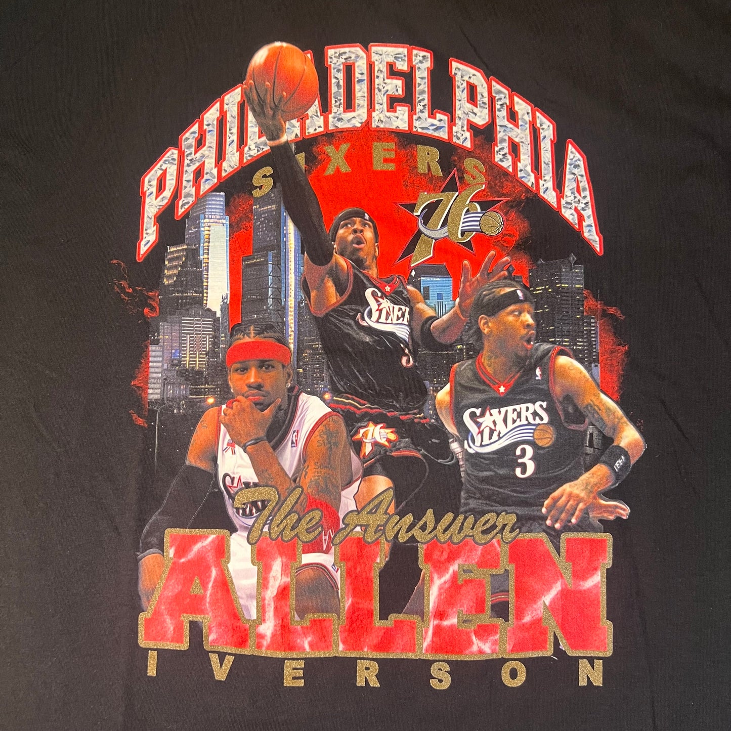 New Philadelphia 76ers Mitchell & Ness Allen Iverson Black Hardwood Classics T-Shirt: Size XL