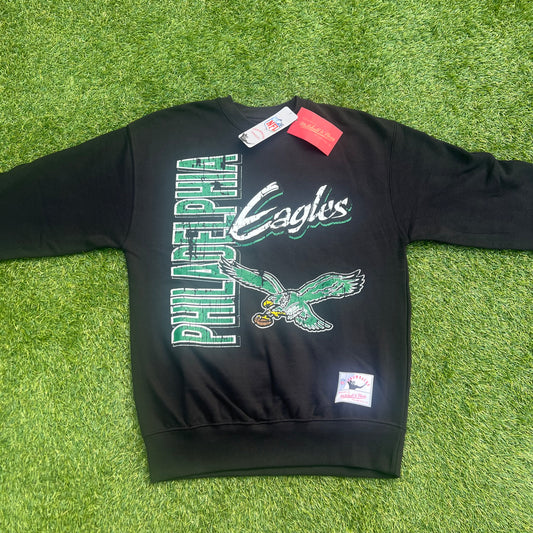 New Philadelphia Eagles Mitchell & Ness Throwback Black Crewneck: Size Small