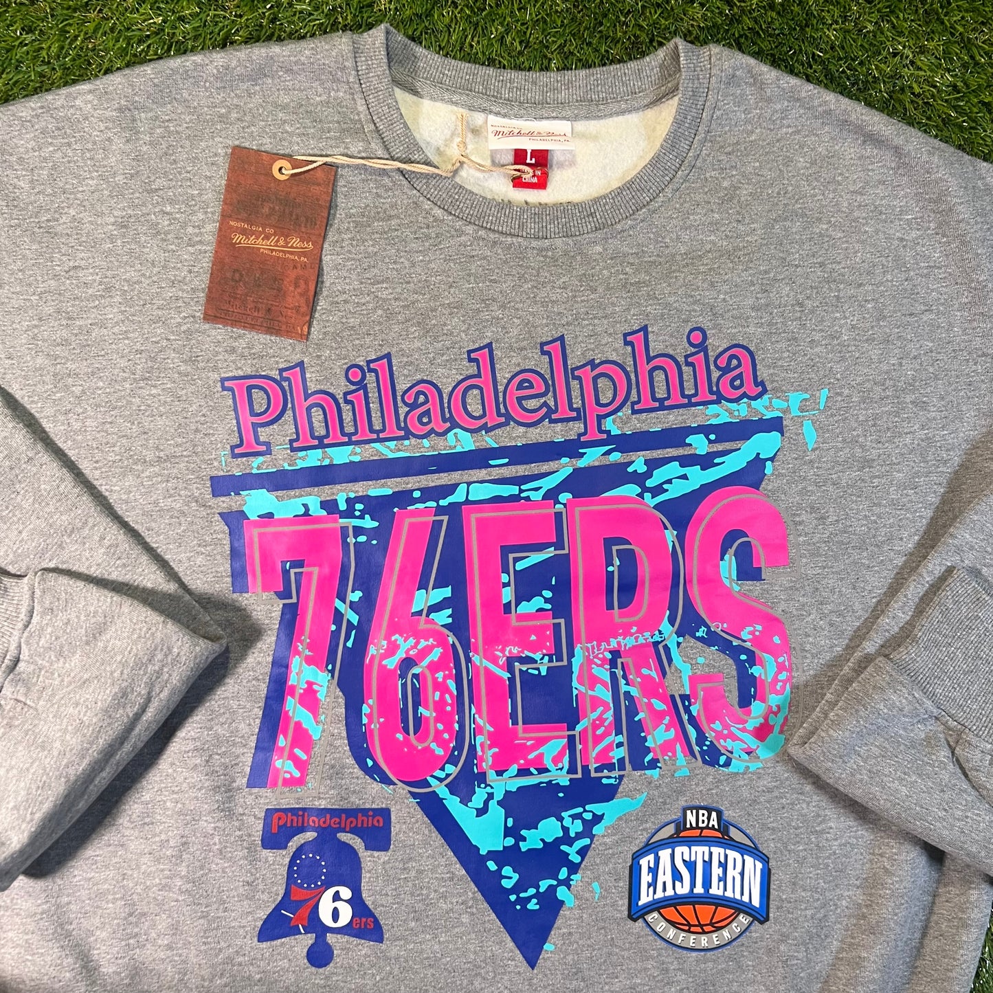 New Philadelphia 76ers '90s Style Reflective Pullover Sweatshirt: Size L