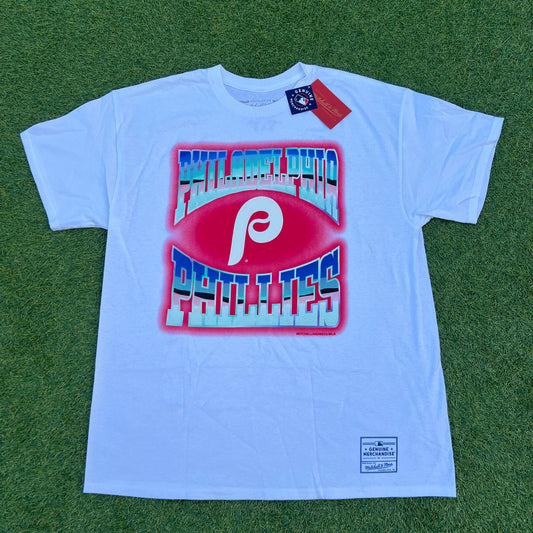 Men's Philadelphia Phillies Mitchell & Ness White Stateside Pastel T-Shirt: Size Large