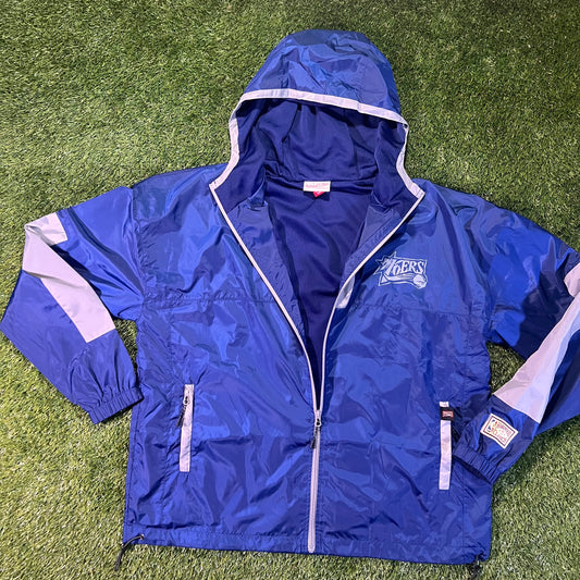 New Philadelphia 76ers Mitchell & Ness Blue Windbreaker Jacket Full Zip: Size L