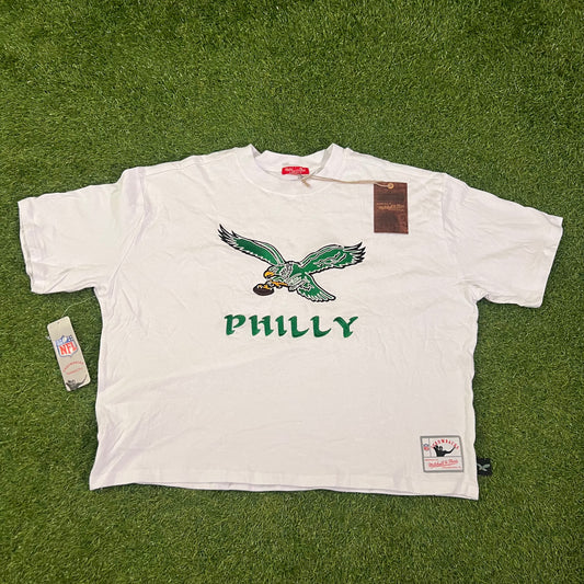 New Philadelphia Eagles Mitchell & Ness Cropped T-Shirt: Size Women's L