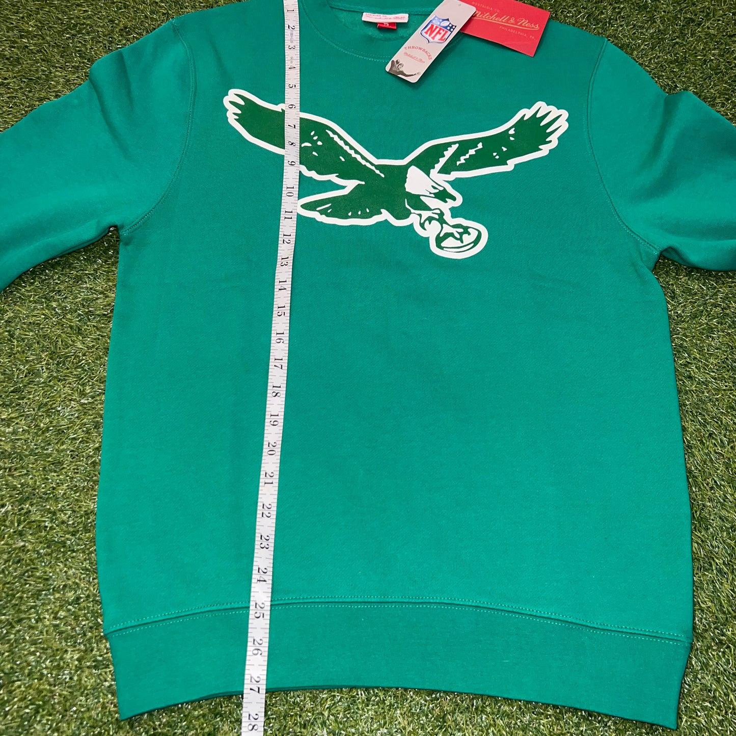 New Philadelphia Eagles Mitchell & Ness Mens Kelly Green Long Sleeve Crew Sweatshirt: Size Small