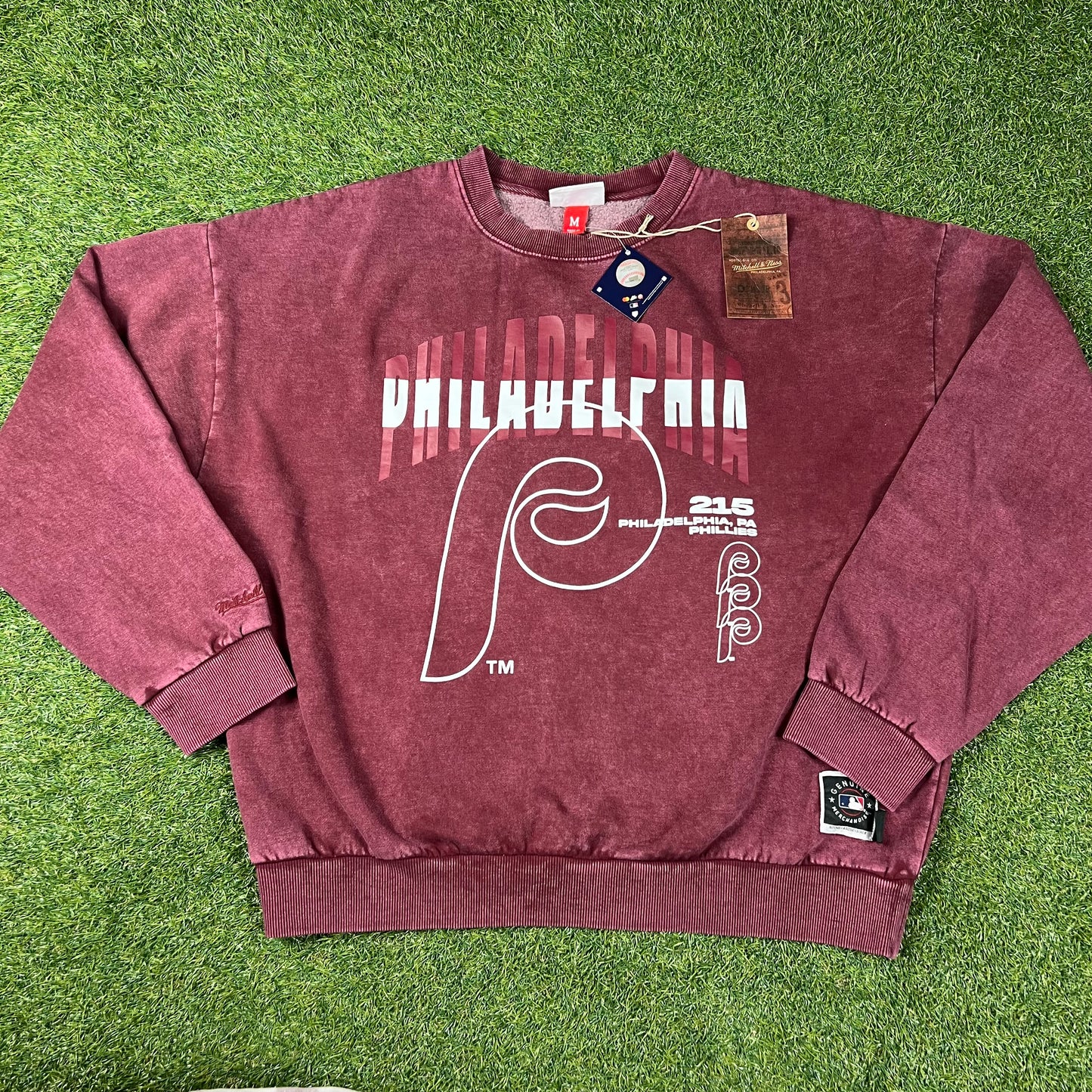 Philadelphia Phillies Mitchell & Ness Oversized Graphic Pullover Sweatshirt: Size 2XL