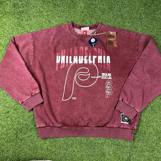 Philadelphia Phillies Mitchell & Ness Oversized Graphic Pullover Sweatshirt: Size Medium