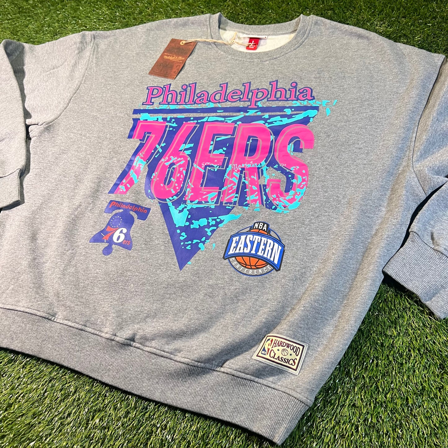 New Philadelphia 76ers '90s Style Reflective Pullover Sweatshirt: Size L