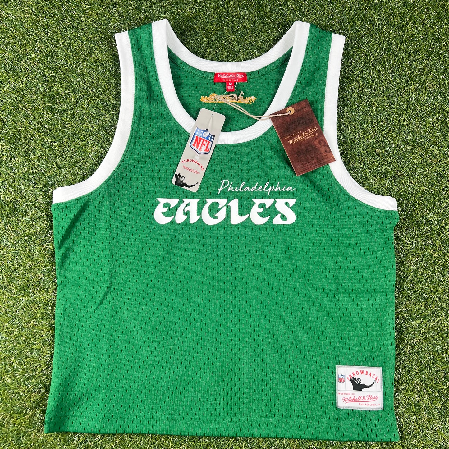 New Mitchell & Ness Womens Philadelphia Eagles NFL Throwback Mesh Crop Tank Top: Size M