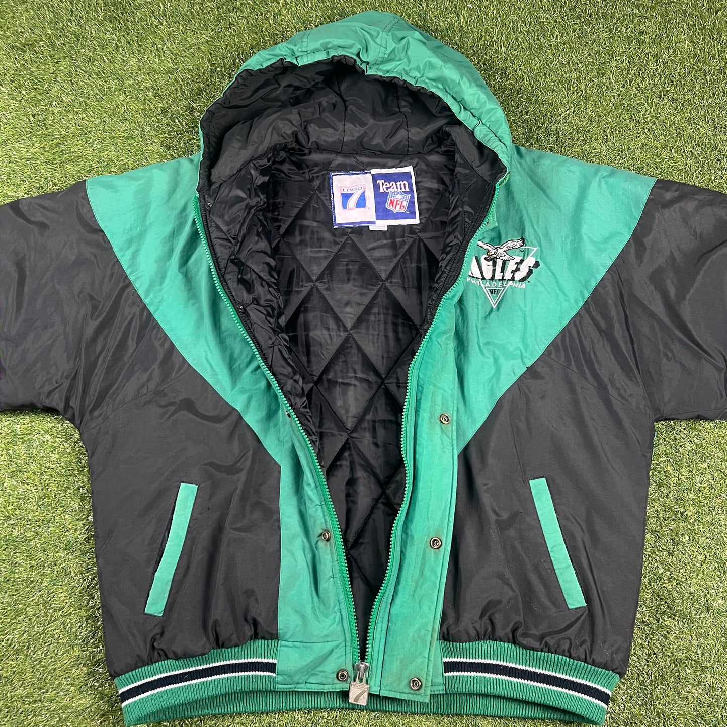 1990’s Philadelphia Eagles Logo 7 Kelly Green NFL Jacket Size XL