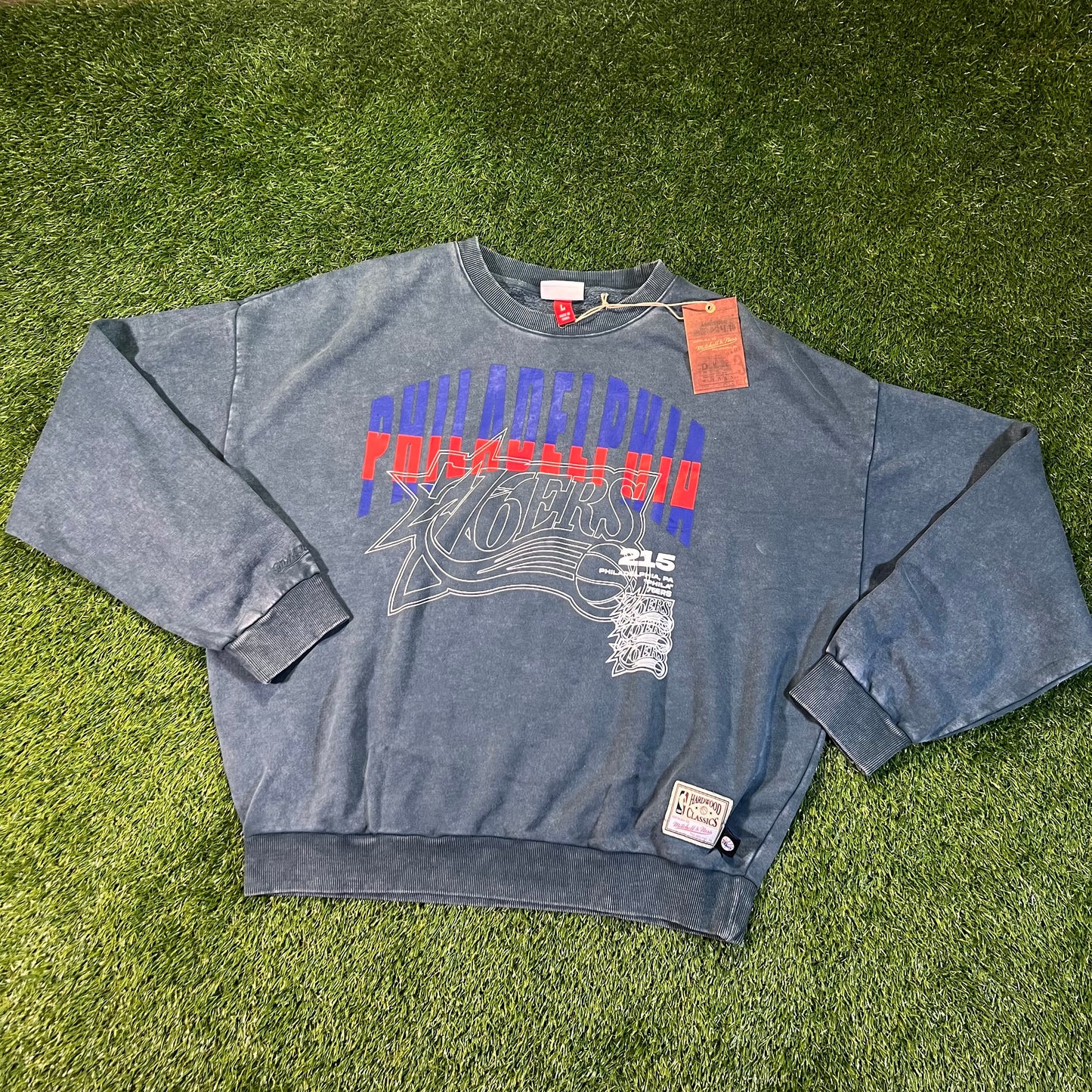 New Philadelphia 76ers Mitchell & Ness Oversized Crewneck: Size L