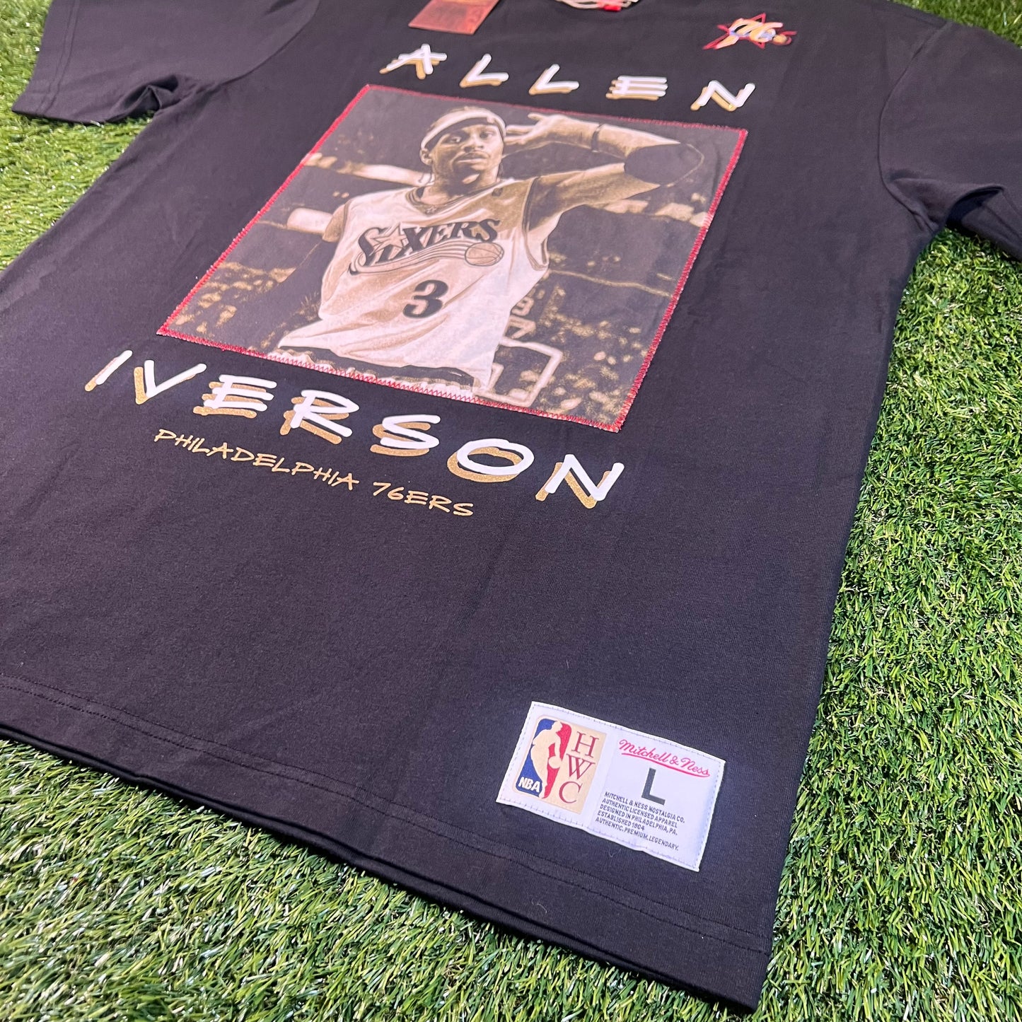 New Philadelphia Sixers Mitchell & Ness Nba Heavyweight Premium Player Allen Iverson T-shirt: Size L